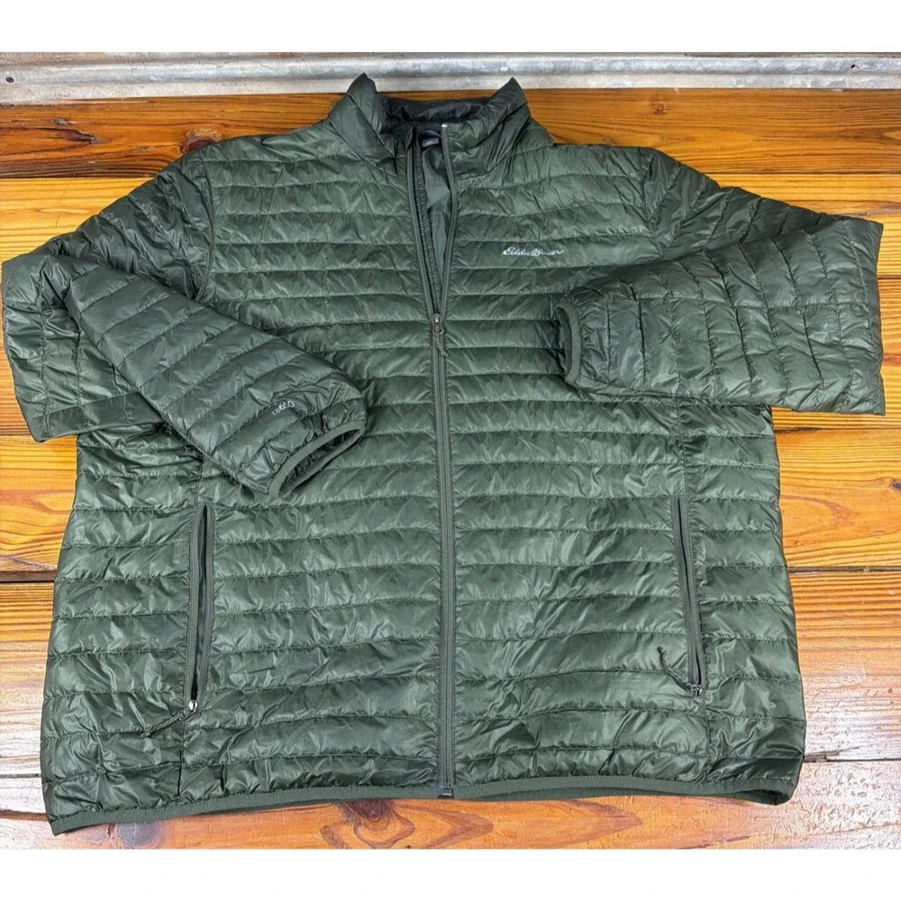 Eddie Bauer Jacket Men’s XXL Green  EB650 Goose Down Puffer Full Zip Quilted